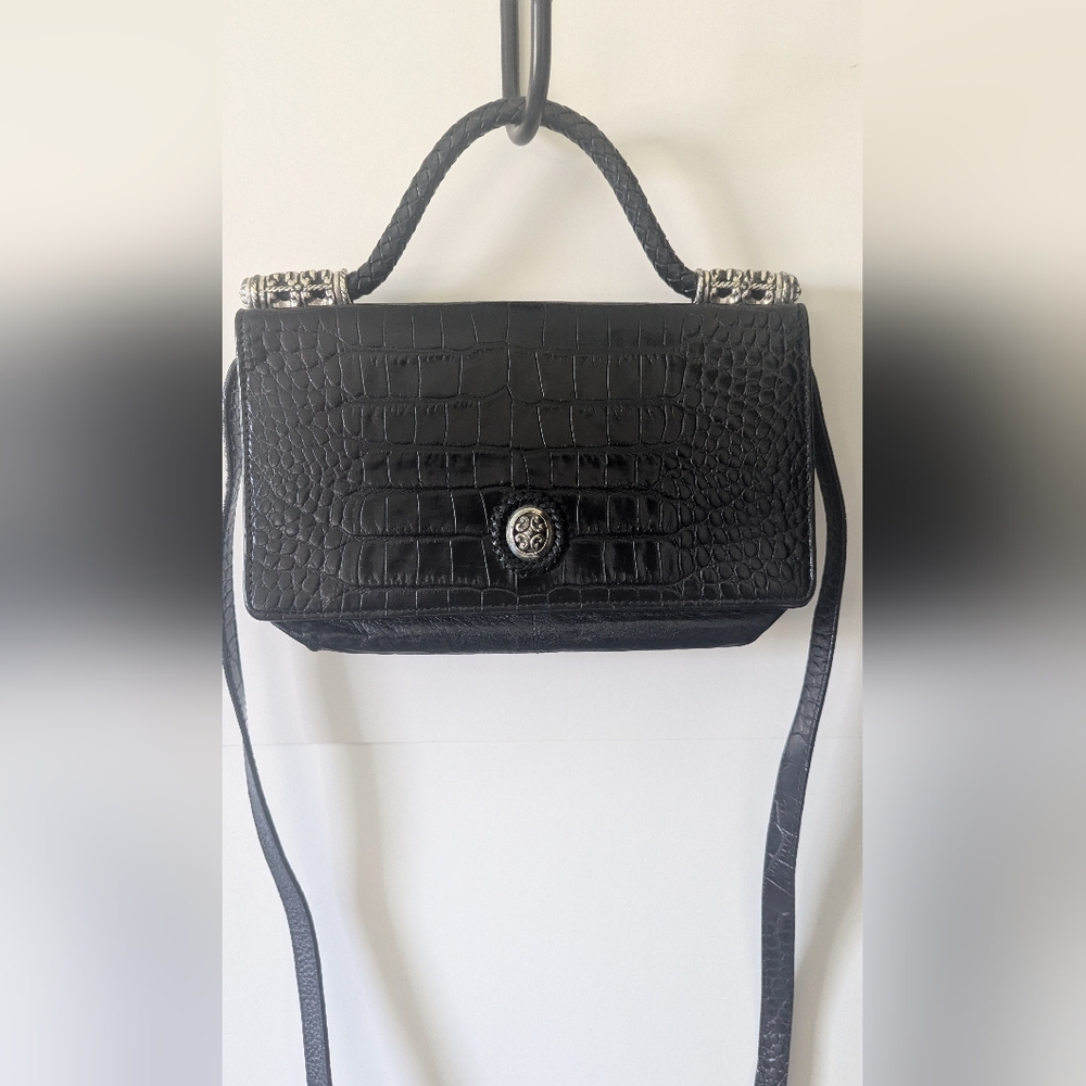 Brighton Crossbody Wallet w/ Removable Shoulder Strap Black Crocodile Texture - Picture 2 of 16
